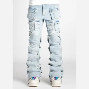 Jeans de Mezclilla para Hombre, Corte Recto, con Múltiples Bolsillos y Pliegues Decorativos, Venta al Por Mayor - Product Image 6