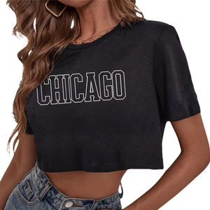 Blank Plain black Lose Fitting Crop Top t Shirts Athletic Spandex <b>Baby</b> Gym Cropped Tee Tshirt Women - Product Image 2