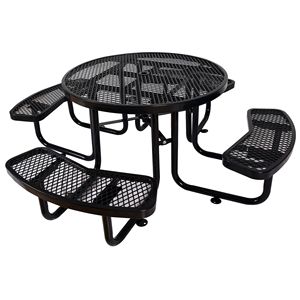 46\" Black Outdoor <b>Round</b> Steel Picnic <b>Table</b> with Umbrella Pole <b>Garden</b> Sets - Product Image 3