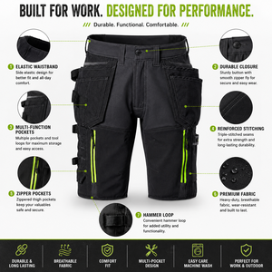<b>Work</b> <b>Cargo</b> Shorts Comfort Elastic Waistband Breathable Quick Dry Multi Pockets High Quality Polyester/Cotton Men Knee Length - Product Image 2