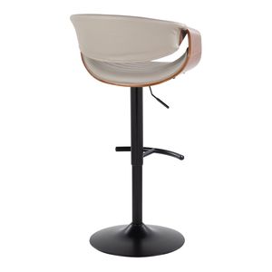Taburete de bar ajustable moderno de mediados de siglo Symphony con base giratoria de metal negro, madera de nogal y piel sintética gris redondeada TFo - Product Image 4