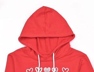 Sweat-shirt à capuche court rouge pour femme, imprimé cœur, manches longues, en molleton de coton respirant tricoté - Product Image 4