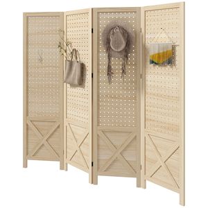 Divisorio per Stanza in Legno Artigianale a 4 Pannelli, 1,43 m, Pieghevole, Schermo per la Privacy, Espositore a Pannelli Forati per Casa e Ufficio, Stile Religioso - Product Image 1