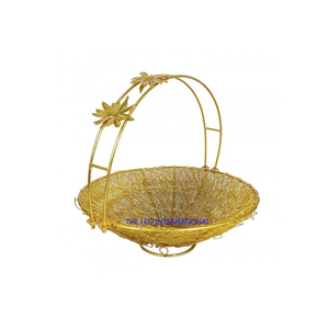 Panier en métal doré pour fruits et légumes, avec poignée, style de vie luxueux, motif géométrique - Product Image 2