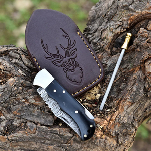 Couteau pliant artisanal 2026 en acier Damas droit gravé sur mesure, manche en corne noire, pour chasse et bushcraft en extérieur, idéal pour le dropshipping - Product Image 4