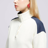 Sweat-shirt surdimensionné à col montant et demi-fermeture pour femme, brodé avec logo personnalisé, bleu marine, hiver-automne