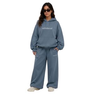 Conjunto Deportivo de Mujer, Pierna Recta, Hombros Caídos, Bordado Personalizado, Felpa de Algodón Azul, Bolsillos Laterales, Informal, Invierno - Product Image 1