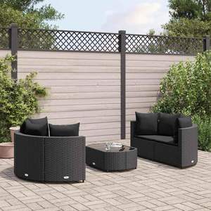 Set di 5 Divani Modulari da Giardino in Rattan PE Nero, Collezione di Divani da Esterno - Product Image 1