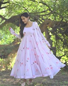 นำเสนอใหม่ชุดพิมพ์ลาย anarkali ชุด georgette กับ3ขั้นตอนผ้าระบายเย็บอย่างดี - Product Image 1