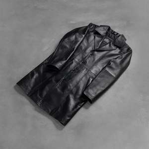 Abrigo Largo de Cuero Genuino para Hombre, Cuello Camisero, Cierre de un Solo Botón, Estilo Casual Otoñal, Duradero y Cómodo - Product Image 3