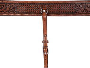 Western <b>Leather</b> Horse Saddle Girth With Buckle Closure And Floral <b>Tooling</b> For Riding - Product Image 5