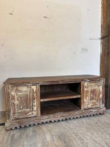 Paradise Handicrafts Solid Mango Wood Carved <b>TV</b> Cabinet Storage | Elegant Wooden <b>TV</b> <b>Stand</b> Drawers | Modern Vintage Home - Product Image 2