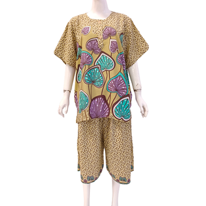 Ensemble deux pièces décontracté pour femme, imprimé floral, en coton et fibre de bambou, manches courtes, coupe ample, taille élastique, col rond, idéal pour l'été - Product Image 6