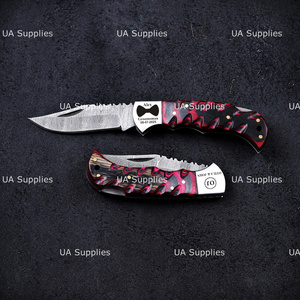 UA Supplies Carbon Steel Lockback Folding Knife Handmade Pocket Knife Camping Hunting Outdoor EDC Wood Sheath Clip Point 6.5 1 - Product Image 3