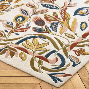 Tapis en laine noué à la main avec un motif artistique de branches terreuses sur une laine vert foncé, disponible à prix de gros. - Product Image 2