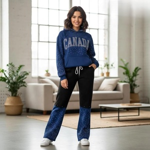 2026 Star Pattern Rhinestone Hoodie Baggy Flared Sweatpants Set Premium Heavy Cotton Jumper <b>Aesthetic</b> Oversized Unisex Tracksuit - Product Image 5