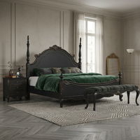Lit King Size en Bois Massif de Luxe Personnalisé, Lit à Baldaquin Classique Français, Lit Capitonnée pour Suite Présidentielle de Villa ou d'Hôtel, OEM