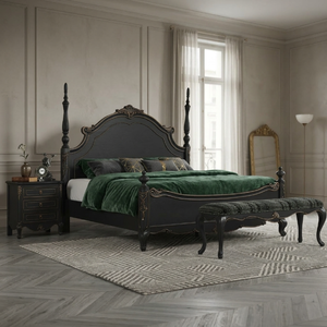 Lit King Size en Bois Massif de Luxe Personnalisé, Lit à Baldaquin Classique Français, Lit Capitonnée pour Suite Présidentielle de Villa ou d'Hôtel, OEM - Product Image 4