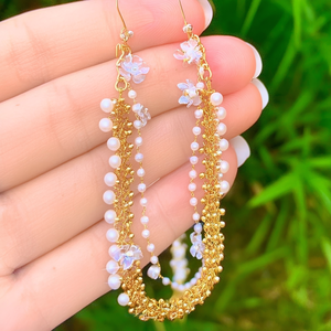Fashion Drop Earrings with Pearl Flower Ear Chain - Product Image 3