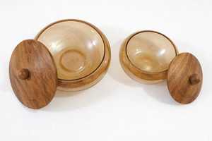 Bol de service en verre de qualité supérieure avec couvercle en bois, centre de table, bol à fruits secs, présentoir alimentaire pour table, au meilleur prix - Product Image 2