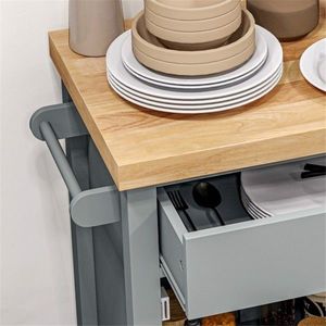 Carrello da Cucina dal Design Moderno, Mobile Portatile con Funzioni Regolabili, Realizzato in Acciaio al Carbonio, Quercia e Ferro - Product Image 4