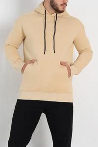 เสื้อฮู้ดผู้ชายสีเบจ พรีเมียม แขนยาว มีฮู้ด ผ้าฟลีซลำลอง มีกระเป๋าจิงโจ้ สไตล์สตรีทแวร์ - Product Image 4