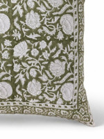 Housse de coussin carrée imprimée florale 100% coton en vert olive avec motif blanc, style bohème, décoration pour la maison et l'hôtel, taie d'oreiller