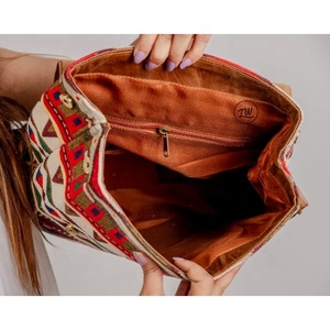 Western Boho Style Vintage Handmade Jacquard Leather Drawstring <b>Backpacks</b> Hand Stitch Genuine Leather Indian Style Bags - Product Image 4