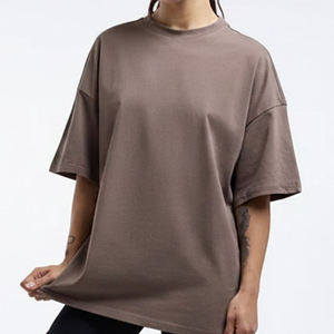 Women Oversized Crew Neck T-Shirt Solid Color 100% Cotton Loose Fit Short Sleeve Breathable All Seasons Jersey Knit - Product Image 1