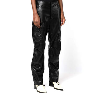 Pantalon cargo en cuir véritable de haute qualité pour femmes, taille haute, avec poches en cuir PU, pantalon streetwear pour l'hiver - Product Image 2