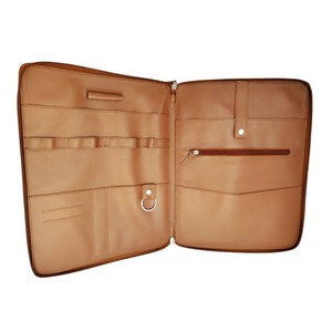 Custom Logo Genuine Leather Padfolio Business Portfolio <b>File</b> Folder Durable Portable Office Accessories Organizer Large Capacity - Product Image 1