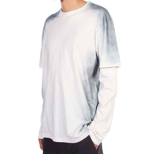 เสื้อยืดคุณภาพดีสั่งทำพิเศษสไตล์วินเทจสองชั้น ผู้ผลิต OEM แบบเรียบด้านหน้า แต่งลายขาดๆ แบบดิจิทัล พิมพ์ลายขนาดใหญ่ แขนยาว - Product Image 6