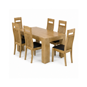 Ensemble de salle à manger rectangulaire en teck de qualité supérieure ARTERRA, table à manger moderne avec pieds en blocs et chaises pour la maison et la villa - Product Image 1