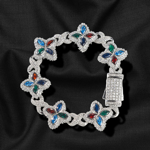 Bracelet tennis de luxe pour femme en argent 925, serti de moissanite et de diamants, motif floral, coupe marquise, pavé glacé - Product Image 4