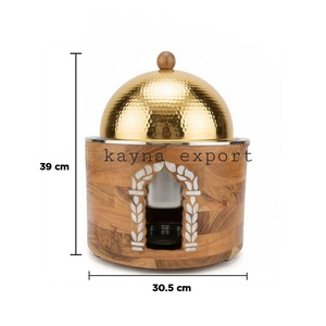 Fancy Decorative Wooden Food <b>Warmer</b> With Gold Dome Chafing Dish Food <b>Warmer</b> 3L Capacity <b>Buffet</b> Display with Candle Base - Product Image 1