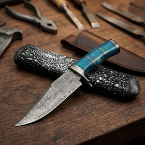 Couteau Bowie en acier Damas, manche en fibre de carbone, lame fixe, survie en extérieur, EDC, collection cadeau - Product Image 5