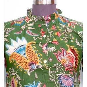 Blusas de Cuello Alto con Estampado Floral Estilo Coreano Vintage - Prendas Cómodas y Elegantes para el Día a Día para Mujer, 100% Algodón, Ecológicas, Venta al Por Mayor - Product Image 2