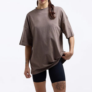 Women Oversized Crew Neck T-Shirt Solid Color 100% Cotton Loose Fit Short Sleeve Breathable All Seasons Jersey Knit - Product Image 5