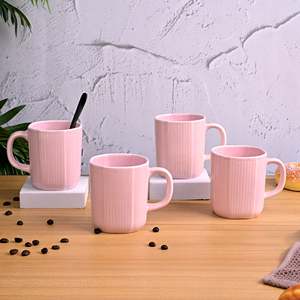 ชุดแก้วกาแฟเซรามิกเคลือบสีชมพูอ่อน 4 ใบ ใช้กับไมโครเวฟได้ ดีไซน์น่ารักลายดอกไม้ พร้อมช้อน สำหรับคู่รัก - Product Image 3