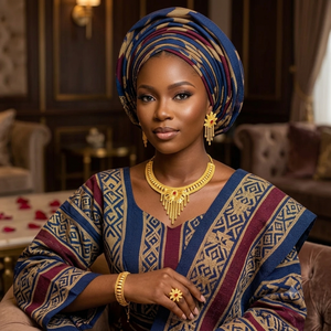 Nuevo Diseño Africano, Juego de Joyería de Latón Chapado en Oro, Collar, Aretes, Pulsera y Anillo para Novia, Joyería de Lujo para Boda, para Mujer - Product Image 3