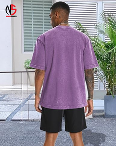 T-shirt ample et respirant de qualité supérieure, col rond, couleur violette personnalisée, style streetwear d'été, modèle 2026 - Product Image 3