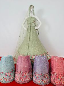 Traditionnel ethnique indien et pakistanais adultes mariage Saree robe multi-resham travail séquence Net fleur brodé Lehenga Choli - Product Image 2