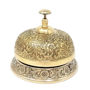 Cloche de bureau en laiton massif de style victorien, ornée d'un motif floral gravé à la main, cloche de service pour réception d'hôtel avec son clair et fort. - Product Image 6