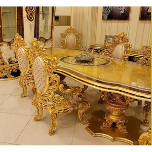 ชุดโต๊ะรับประทานอาหารไม้สักหรูหรา สีทองสไตล์อินเดีย 6 ที่นั่ง รุ่นมหาราชา ทนทาน หรูหรา ดีไซน์สไตล์มหาราชา โต๊ะรับประทานอาหาร สไตล์อเมริกัน - Product Image 1
