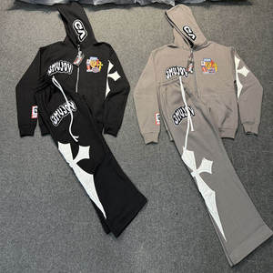 New Breathable Cotton/French Terry Flared Screen printed Applique Embroidery <b>Top</b> Notch Quality Street wear Tracksuit For Men - Product Image 1