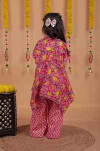 ชุดเสื้อผ้าเด็กผู้หญิงผ้าฝ้าย100% แขนสั้นแบบลำลองเสื้อลายสีทึบ - Product Image 4