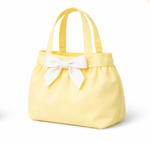Bolsa de Mano de Algodón Amarillo con Lazo Blanco, Tamaño Mediano, para Compras, Estilo Bonito, Uso Diario, Bolsa para Compras de Bebé - Product Image 2