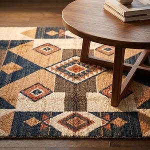Tapis unique à motif tribal diamanté avec des motifs d'inspiration sud-ouest, tapis décoratif à franges pour salon et chambre à coucher - Product Image 3