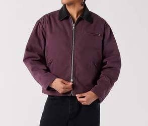 Nouvelle Arrivée : Blousons de Travail en Twill à Manches Longues pour Hommes, Lavés, en Coton Lourd avec Col en Cuir Noir, Fermeture Éclair Intégrale sur le Devant - Product Image 3