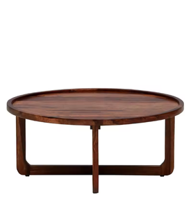 Mesa de Centro Redonda de Madera Maciza con Borde Elevado, Mesa Circular para Sala de Estar, Muebles para Salón - Product Image 3